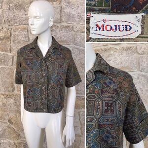 Vintage 1950s 1960s Mojud Short Sleeve Blouse Tiki Vibe